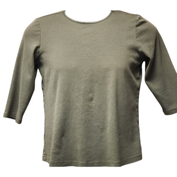 CJ Banks Vintage Olive Green Blouse Three Quarter Sleeve Women"s Small Top - Picture 1 of 8